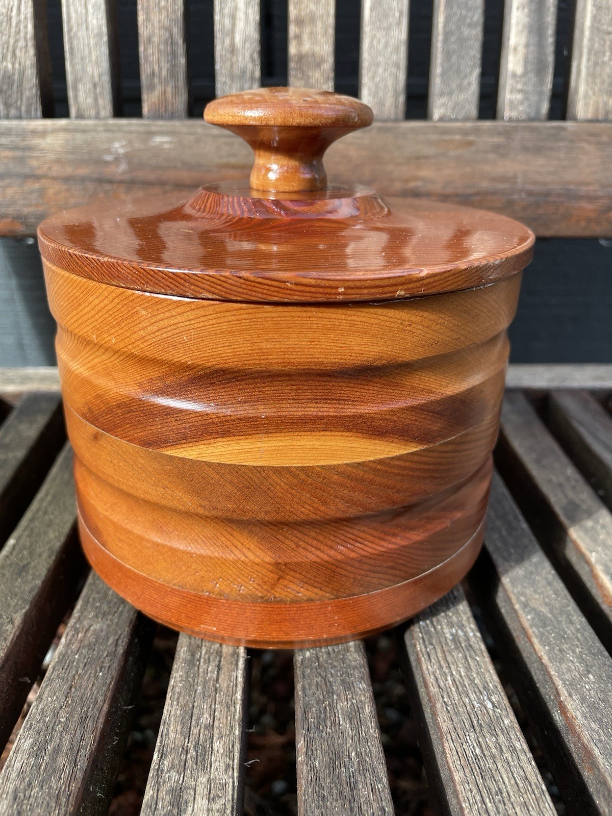 Hand-Turned Wooden Container w/ Lid Treenware Round Beautiful Work Brown Vintage