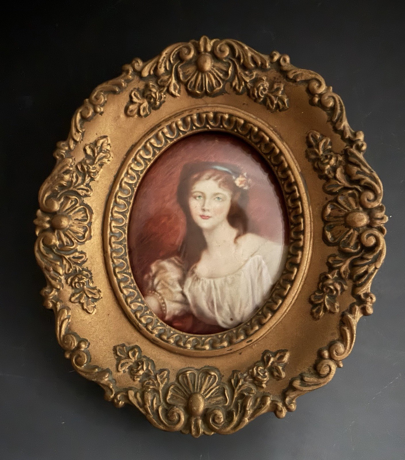 Vtg 1950s MCM Cameo Creation Cecile Volage Wall Plaque Portrait Bubble Glass