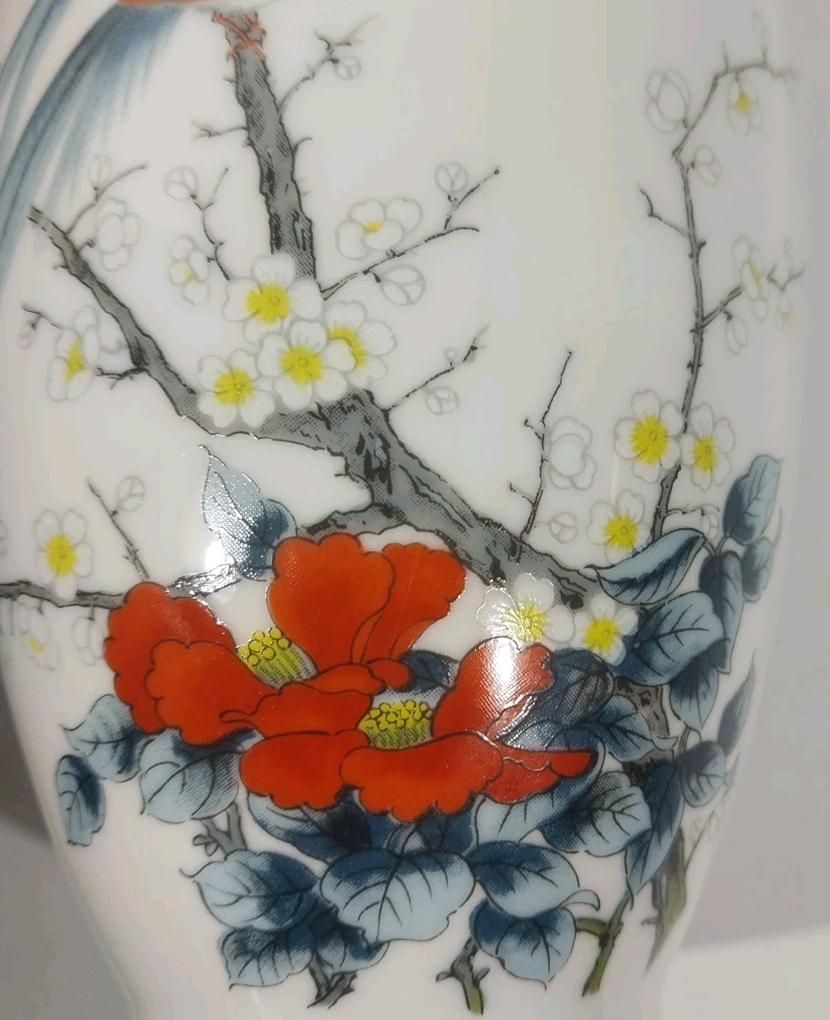 Vintage JAY Japan Fine China Porcelain Vase Birds Cherry Blossoms Gold Rim 10