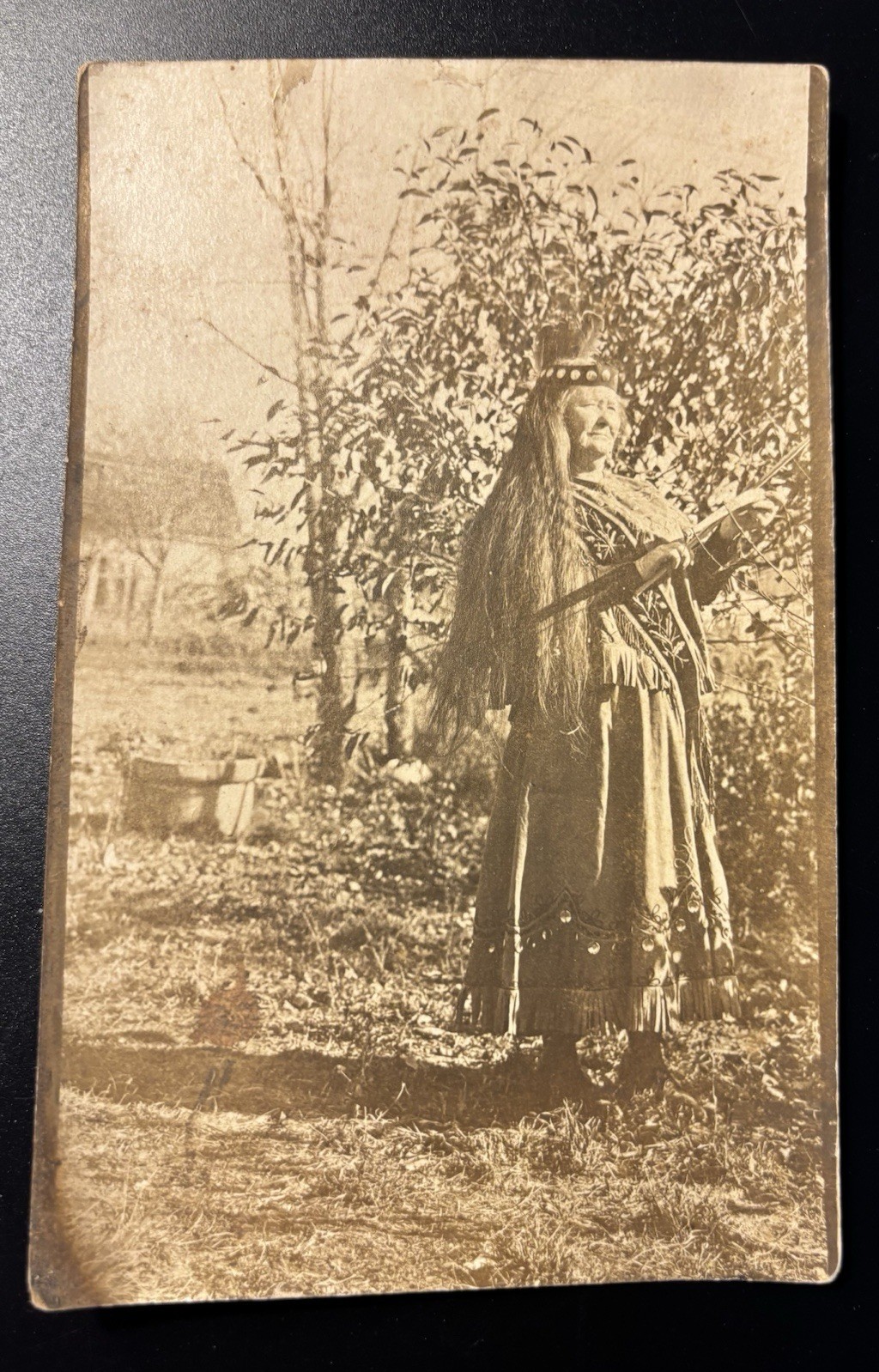 Early 1900’s Native American Women RPPC With Bow and Arrow In Full Dress