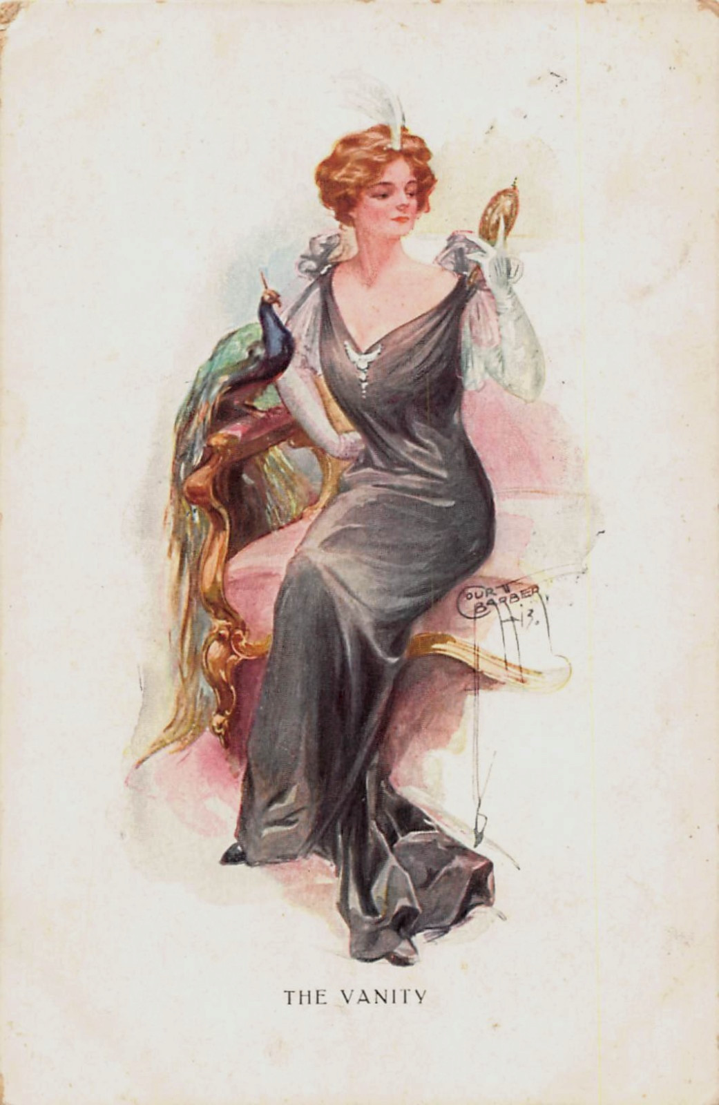Artist Signed Portrait of Fashionable Lady - \'The Vanity\'  – Vintage Postcard