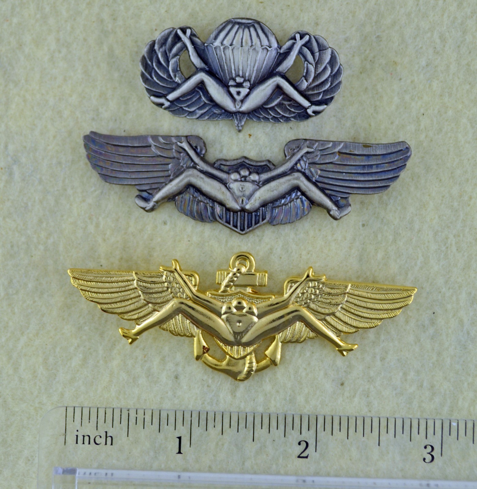 Bush Pilot, Paratrooper & Navy Pilot Wing Pins - 3 Lady Lover Novelty Badges