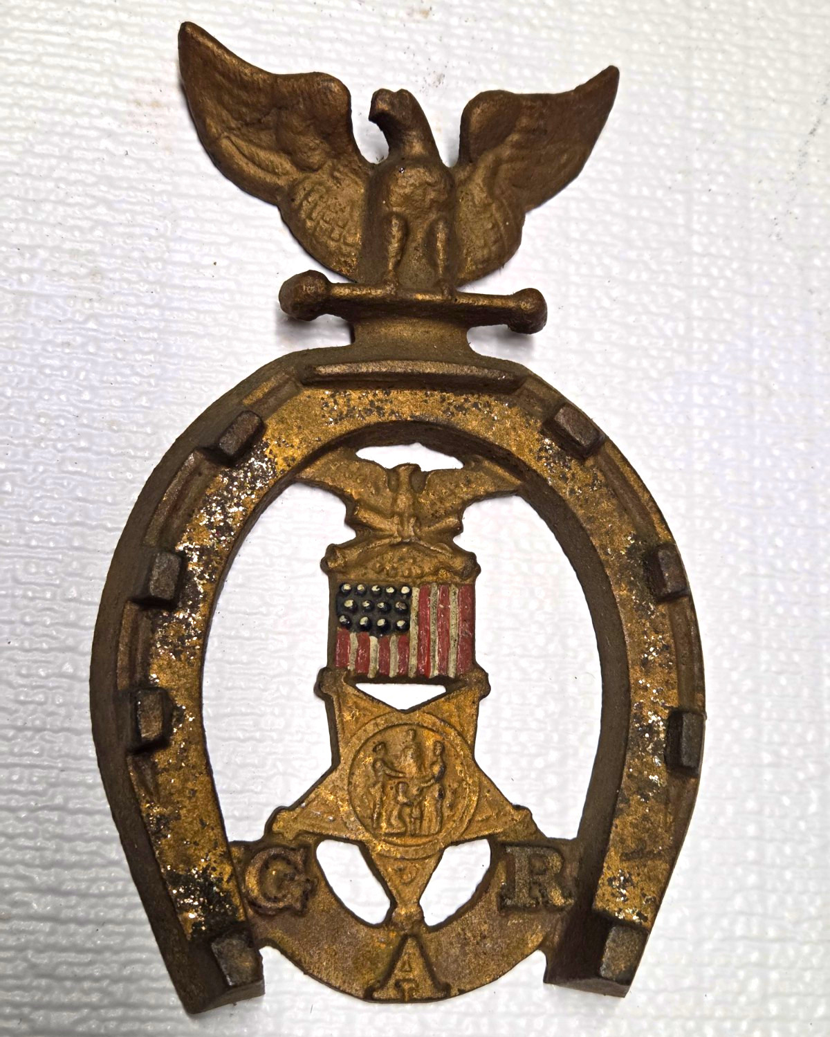 Antique Cast Iron Grand Army of the Republic (G.A.R.) horseshoe plaque, 