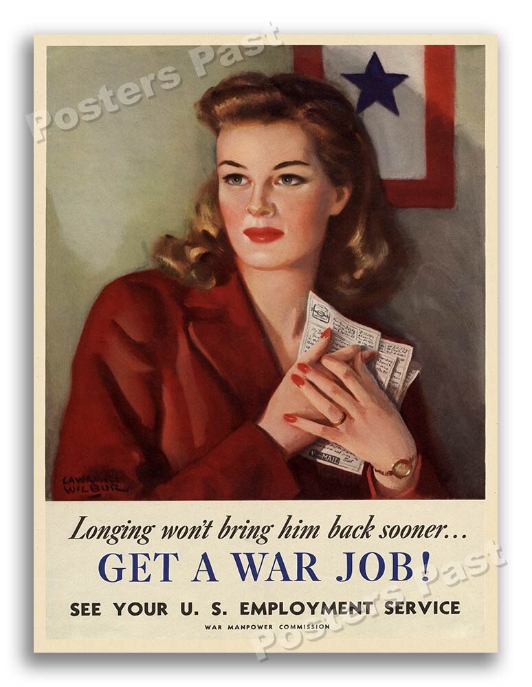 Women “Get A War Job” 1944 Vintage Style WW2 War Poster - 24x32