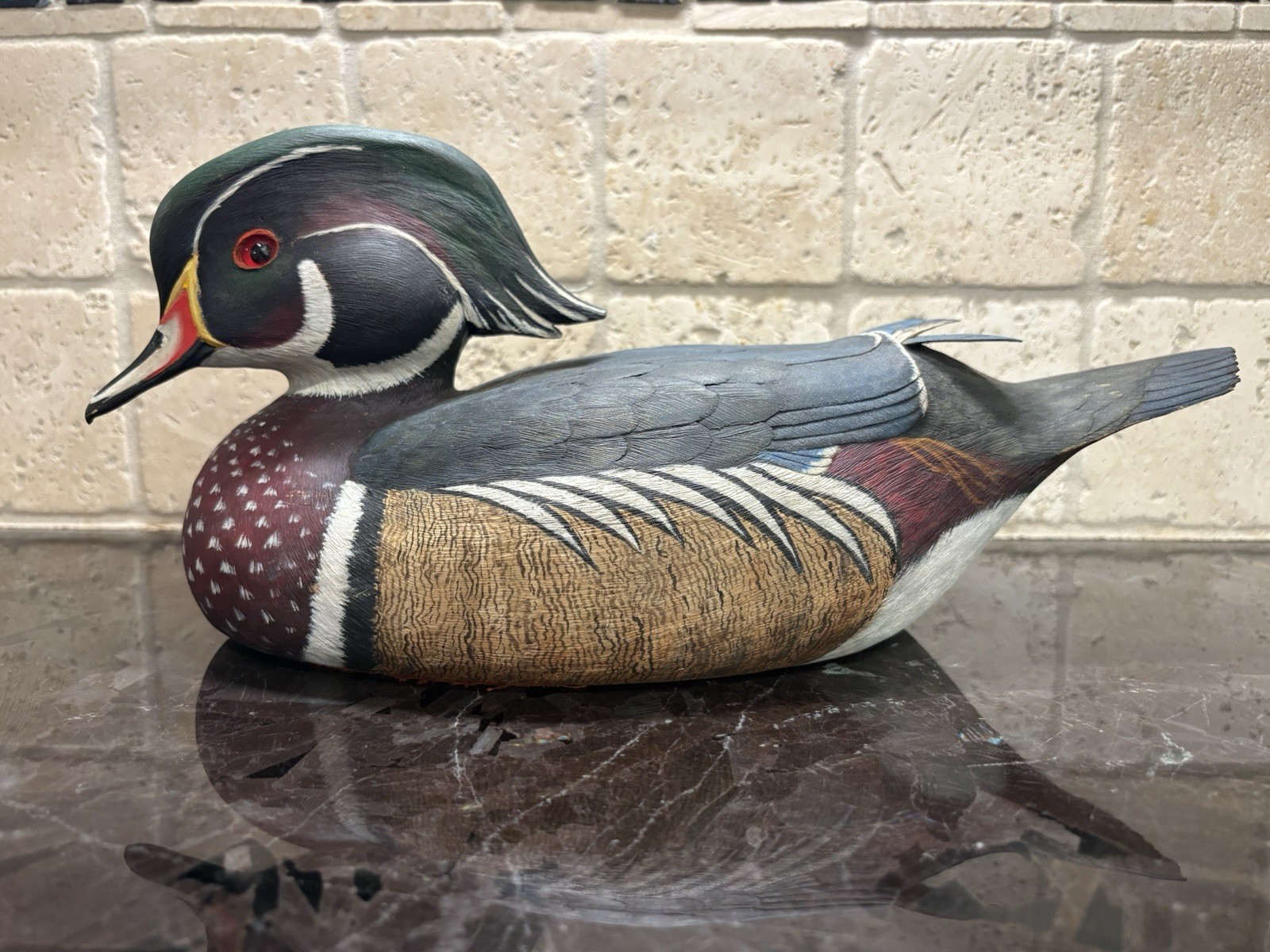 Vintage 1980 James A Cushing Signed Hand Carved & Painted Wooden Wood Duck Drake