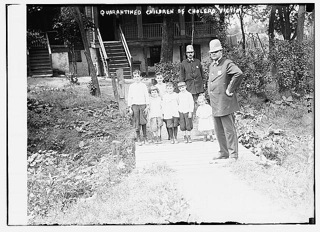 Quarantined children of cholera victim,1910-1915,policemen,immigration