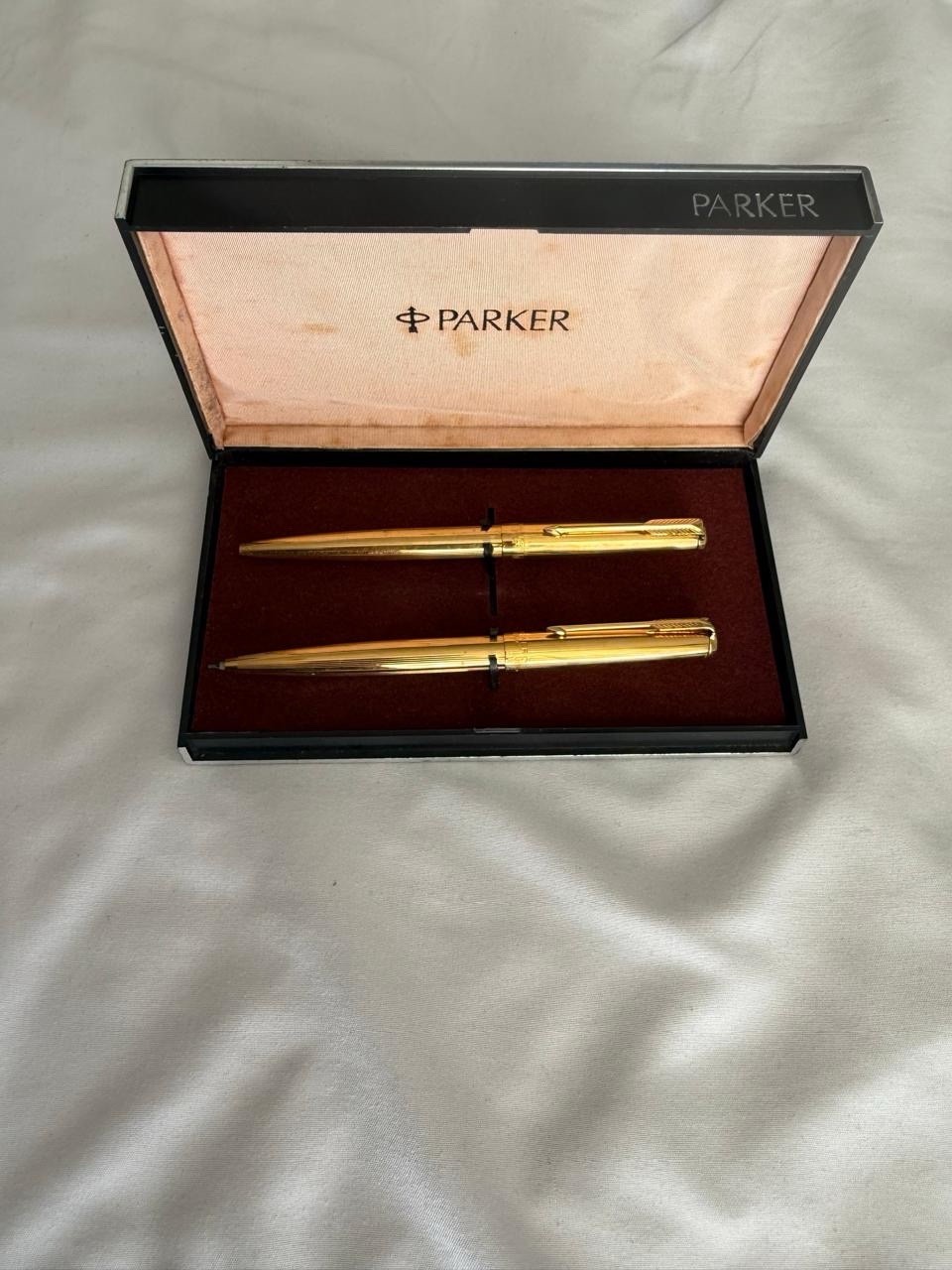 Vintage Parker MK II 61 Gold Plt. Ballpoint Pen And Pencil Set W/ Box Argentina 