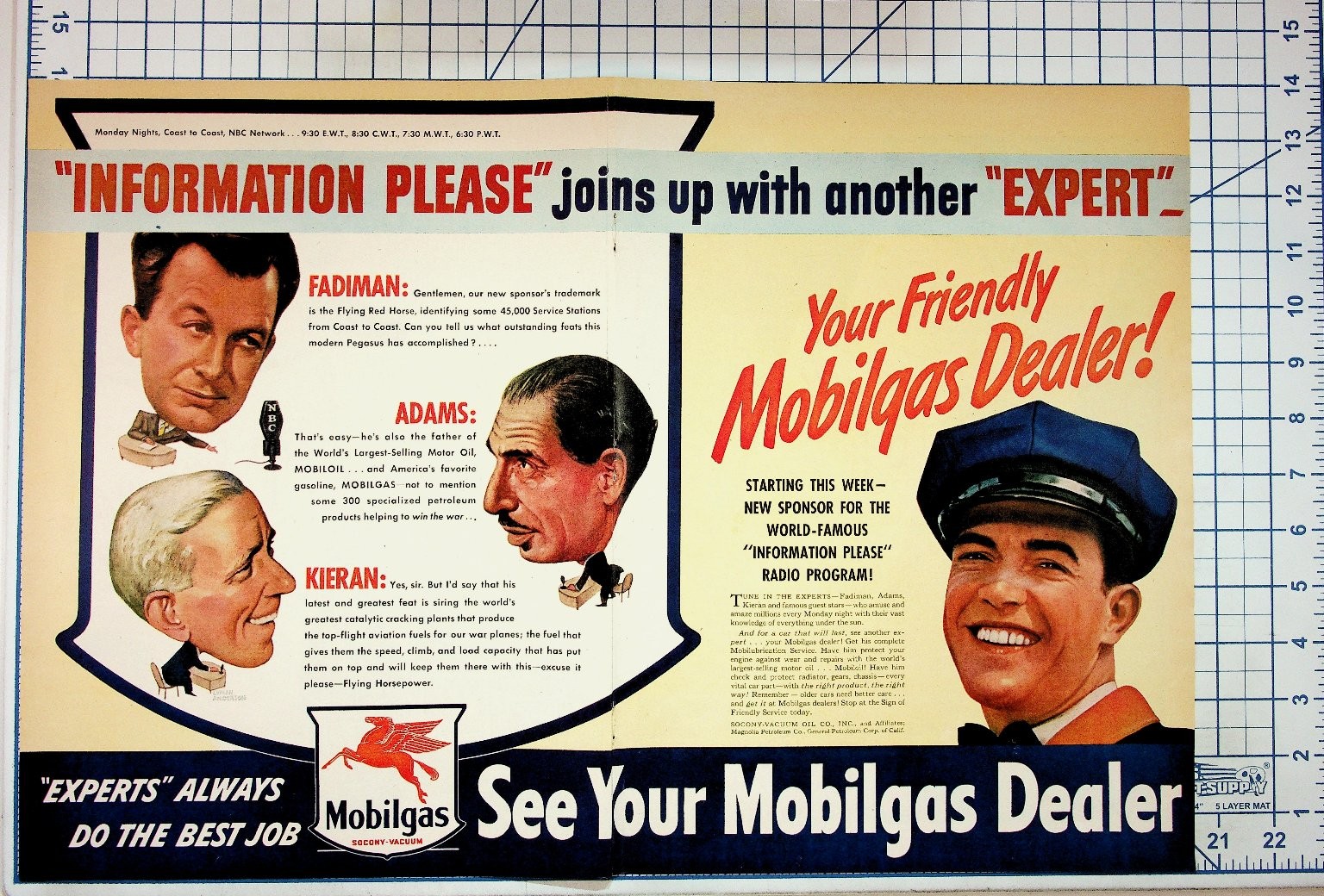 1940s Mobilgas Ad NBC Information Please Radio WWII Era Ephemera