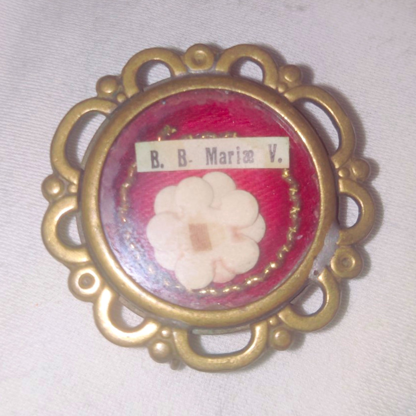Rare Antique Catholic Reliquary Theca Brass Locket Case • B.B. Mariæ V. • Sealed