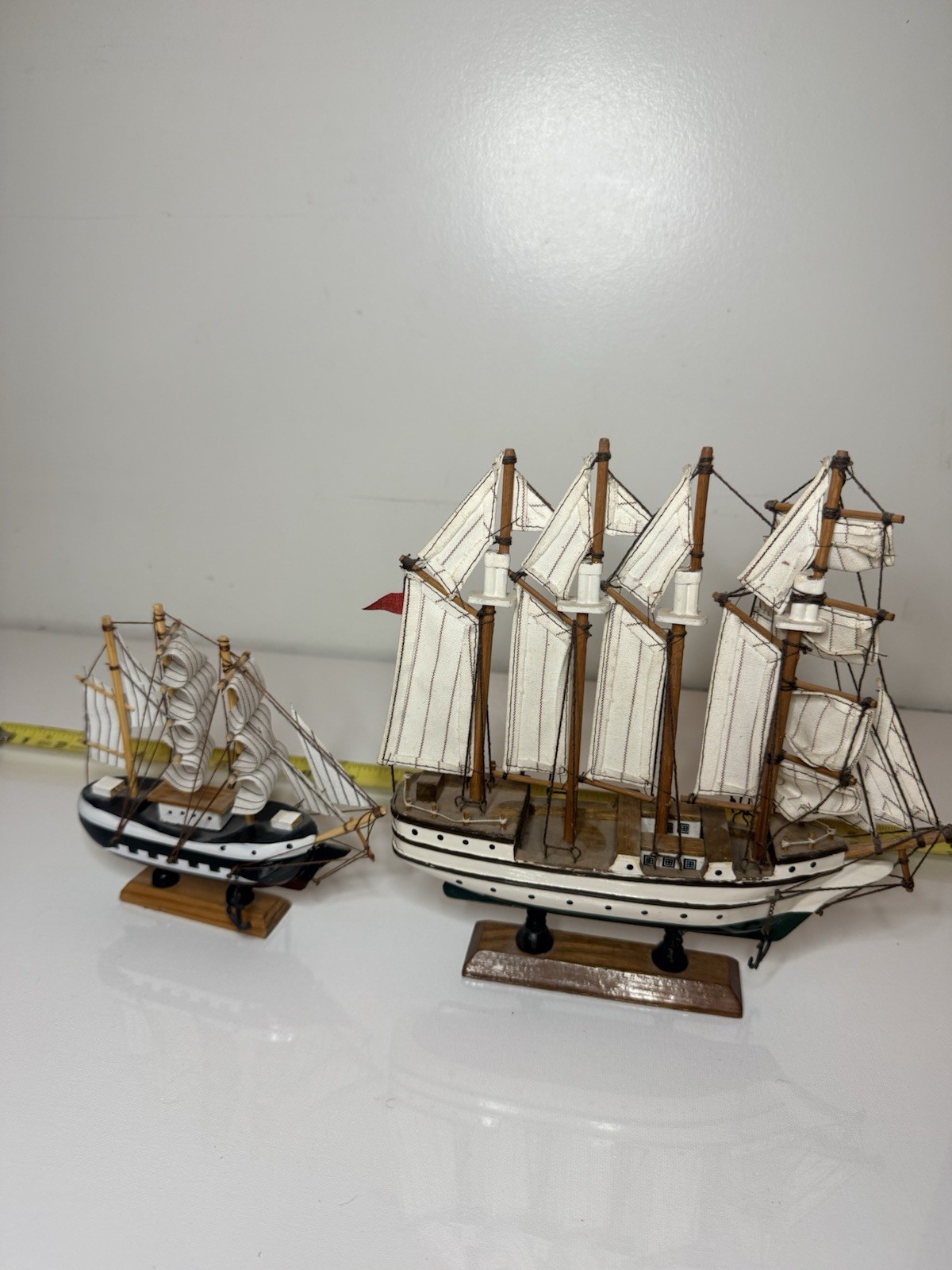 Vintage Wooden Sailing Ship Model Lot of 2 Jamaica Tall Ship Nautical Decor