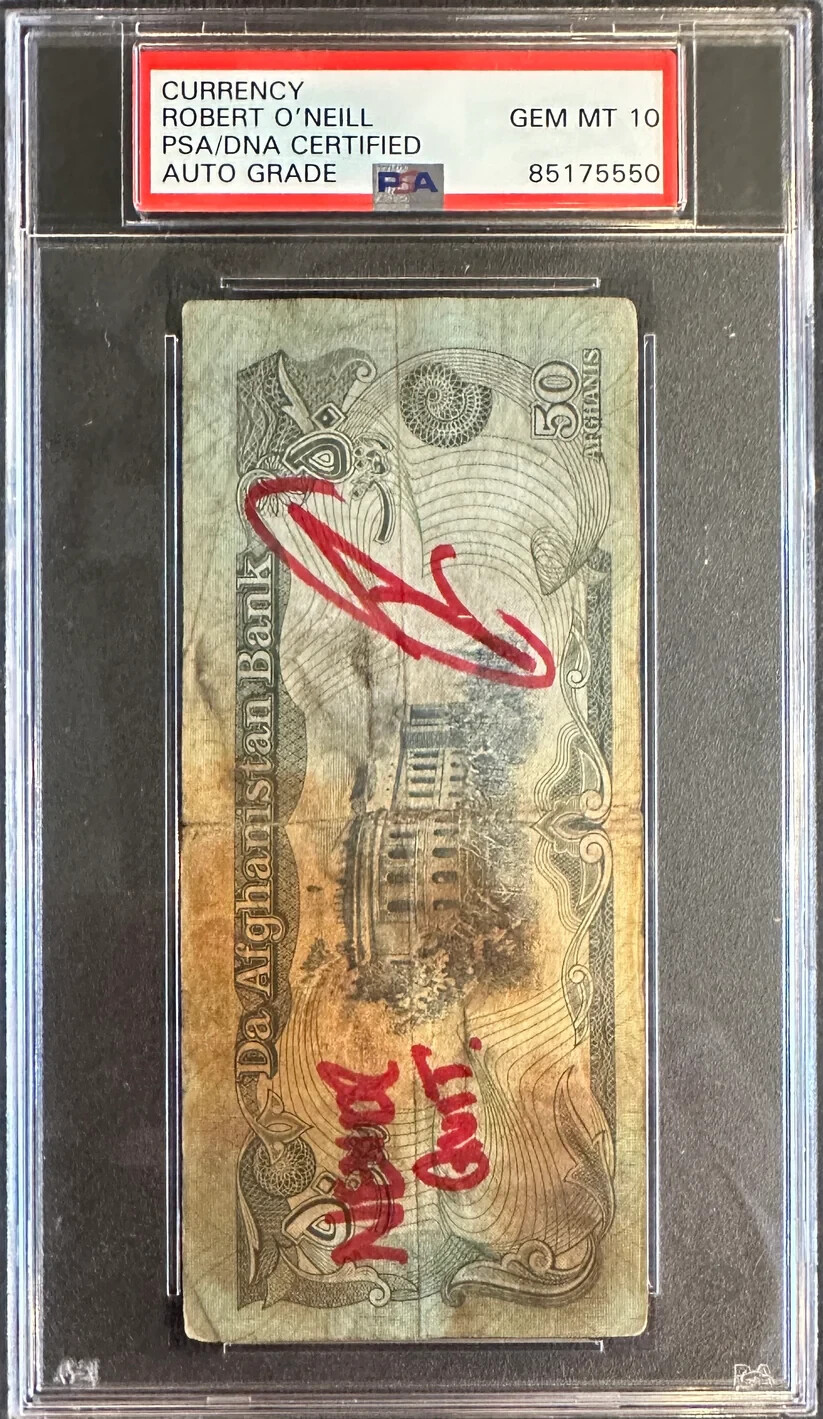 Robert O'Neill Signed Original Al-Qaeda Used Bin Laden Bank Currency PSA 10