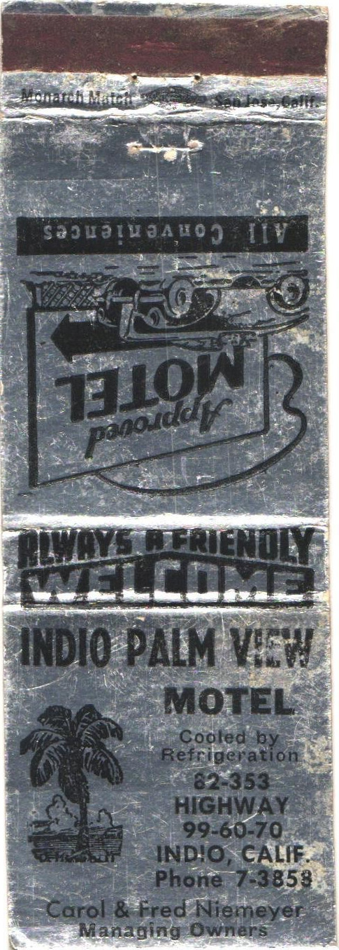 Indio Palm View Motel Indio CA Vintage Matchbook Cover 1960s-70s