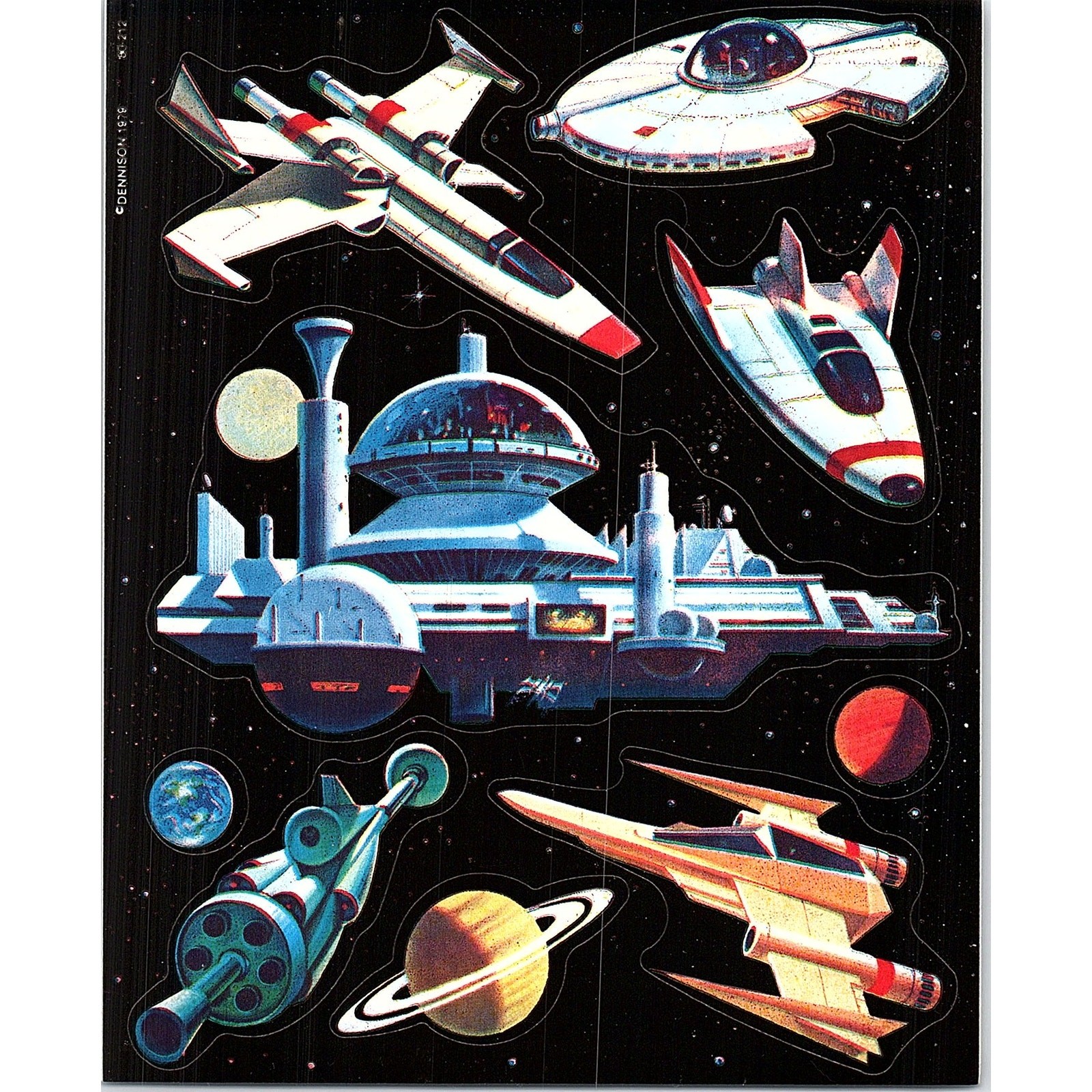 Dennison 1979 Speaceships Planets Outer Space Vintage Sheet of Stickers SH3-6