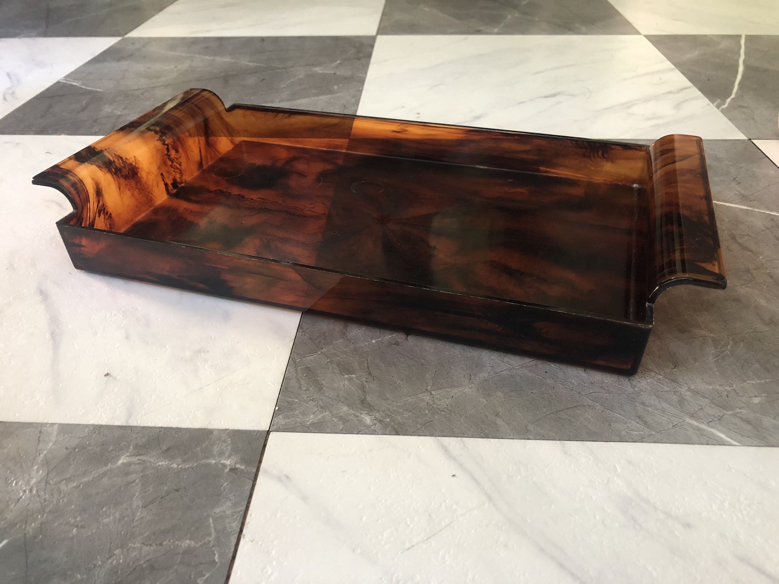 Vintage Lucite Acrylic Tortoise Shell Tray 