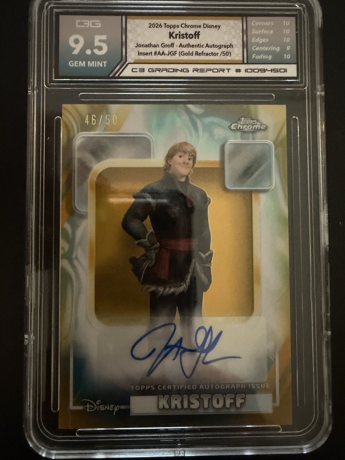 2026 Topps Chrome Disney Authentic Gold #AA-JGF Jonathan Groff Kristoff Auto /50