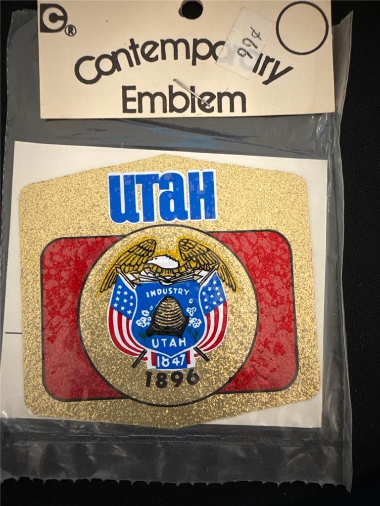 VINTAGE UTAH STATE SEAL GOLD MYLAR CHROME EMBLEM STICKER SOUVENIR ORIGINAL RETRO