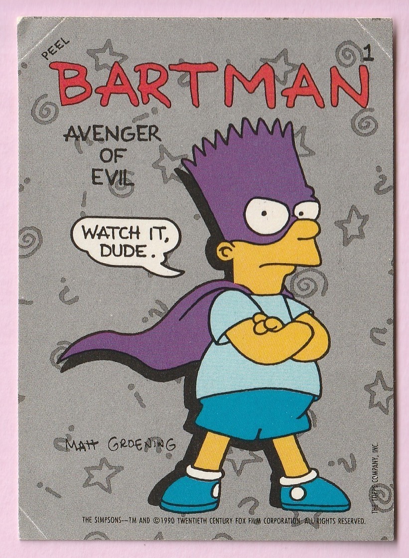 1990 Topps The Simpsons Sticker #1 BARTMAN Avenger of Evil Bart Simpson Rookie