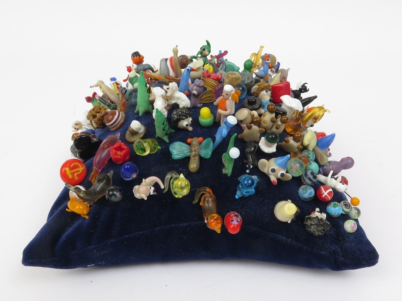 Collection of 100+ Vintage Hand Blown Glass Pins: Animals, Insects, Objects, +