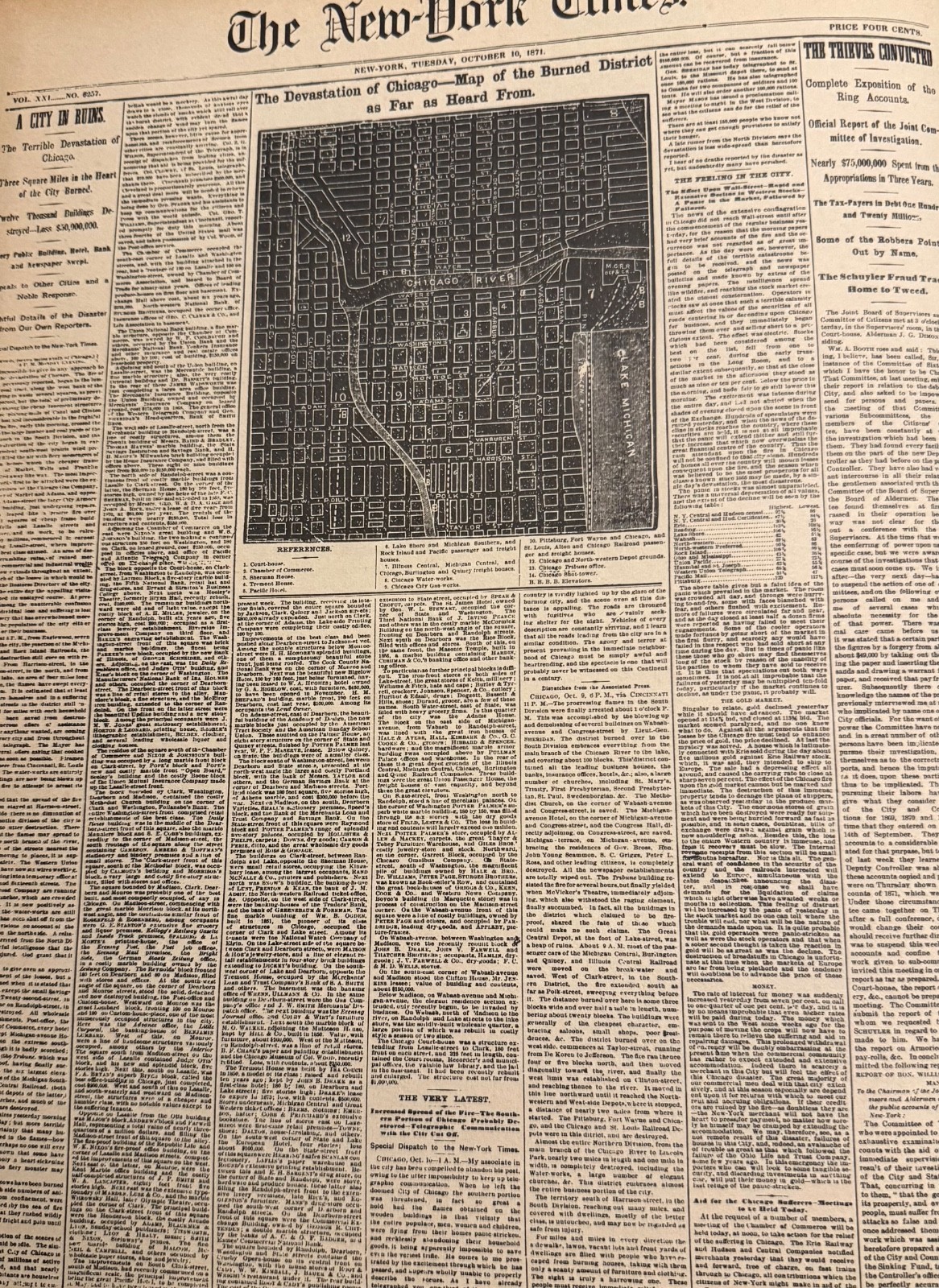 Vintage CHICAGO FIRE NEW YORK TIMES News Article  Estate Sale Find