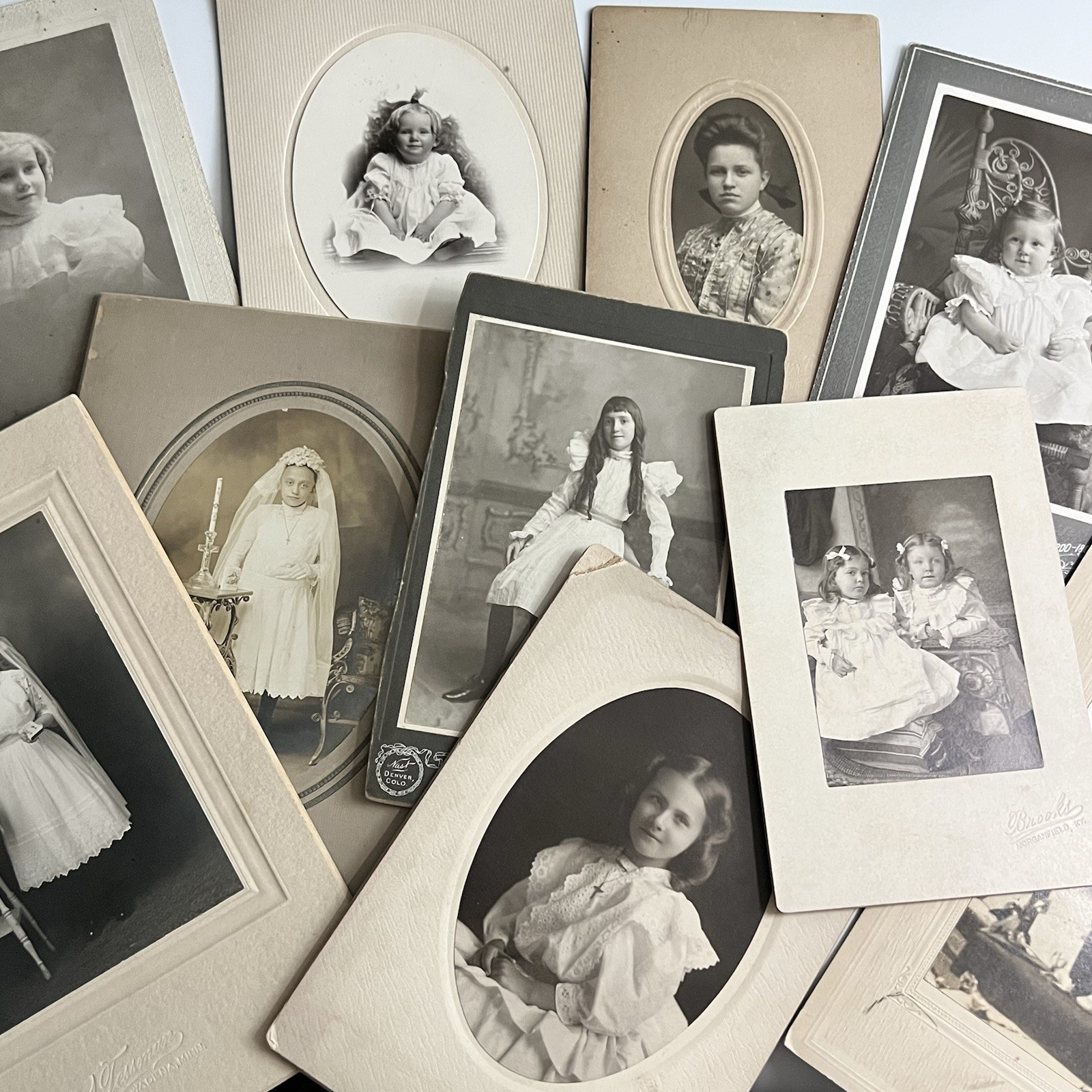 Antique Photograph On Board Cabinet Card Lot Of 10 Adorable Little Girl Variety