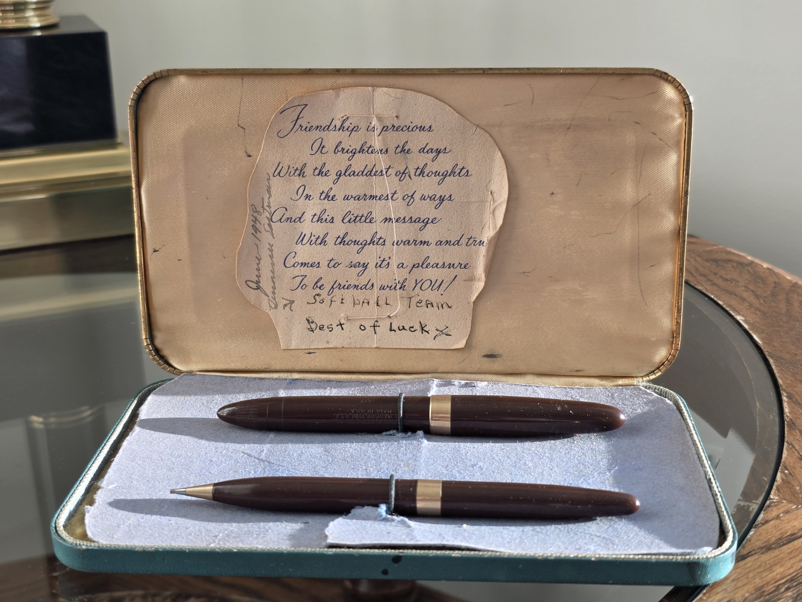 Vintage 1940s Sheaffer Triumph 14K Fountain Pen Pencil Set Case Vac-Fill
