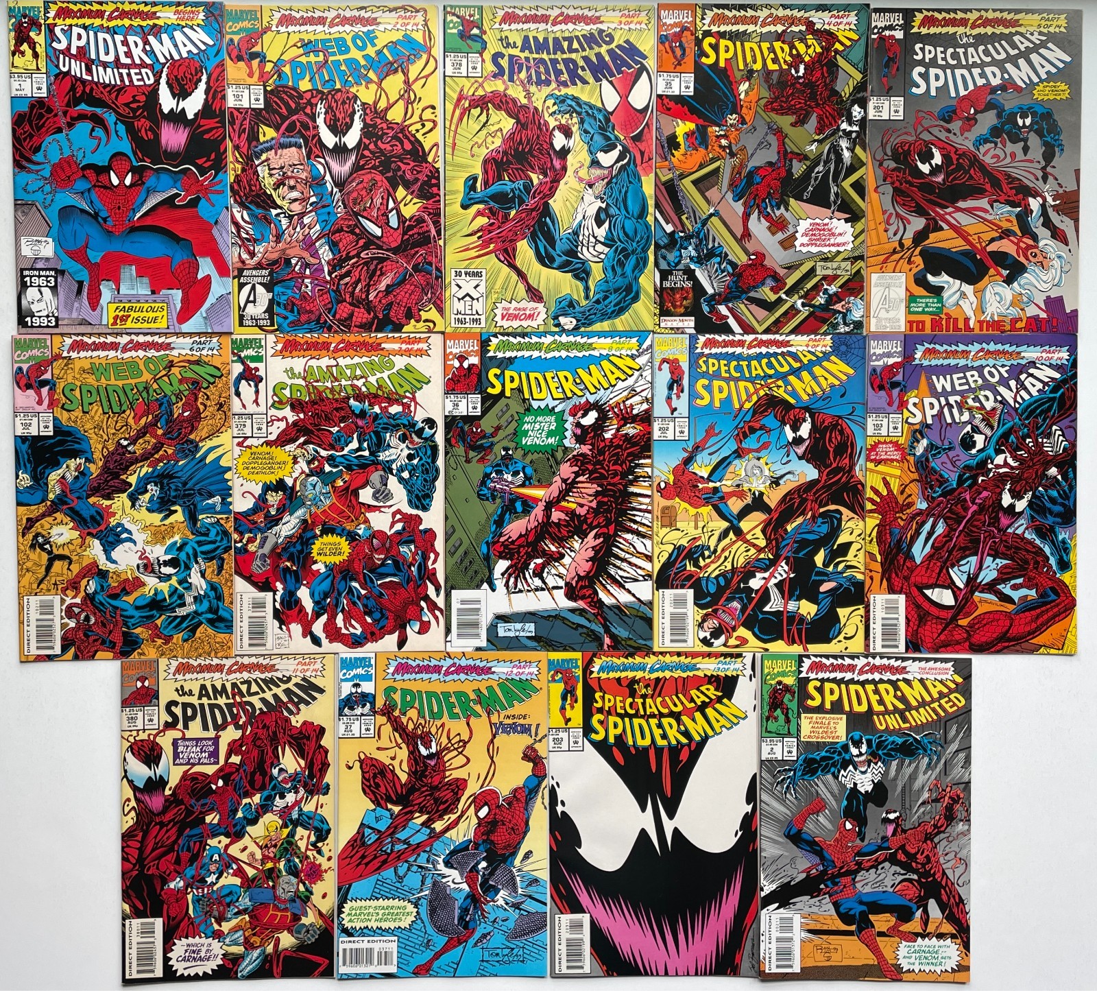 Maximum Carnage 1-14 Full KEY Story Arc. Spider-Man, Venom, Carnage. Marvel 1993