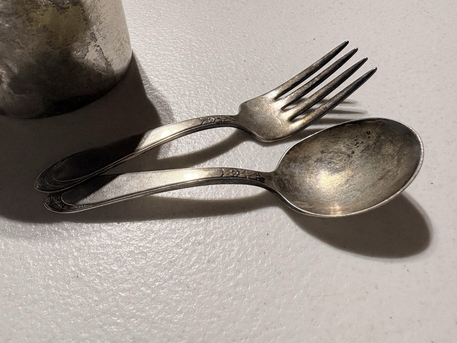Vintage 1847 Rogers Bros Silver Plate Baby Cup Spoon Fork