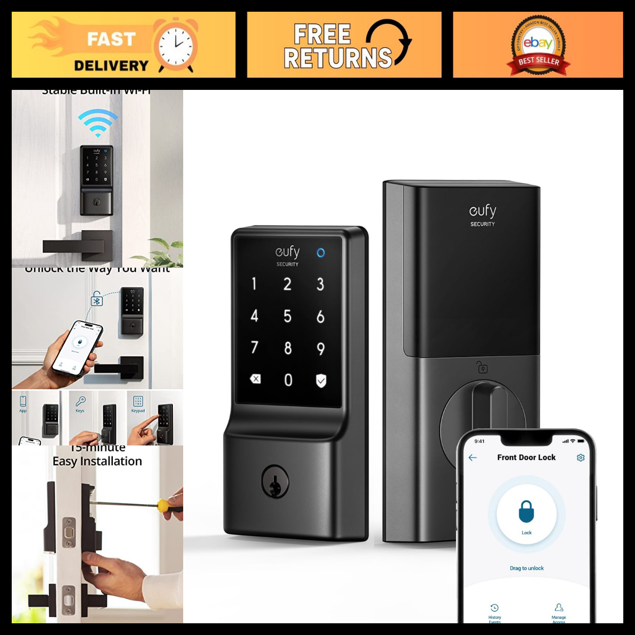 eufy Security Smart Lock C210, Keyless Entry Door Lock, Built-in Wi-Fi
