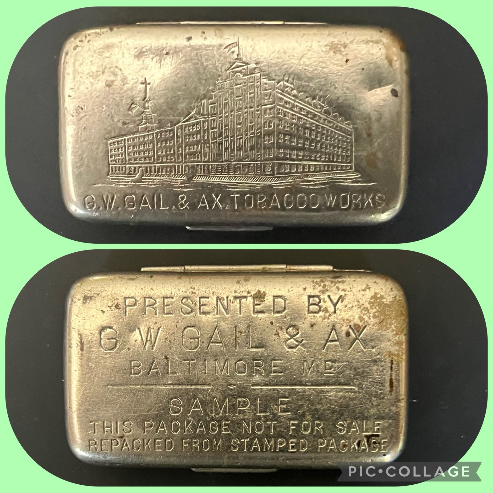 Antique c1880s G.W. Gail & Ax Tobacco Works Sample Snuff Tin - Baltimore,Md