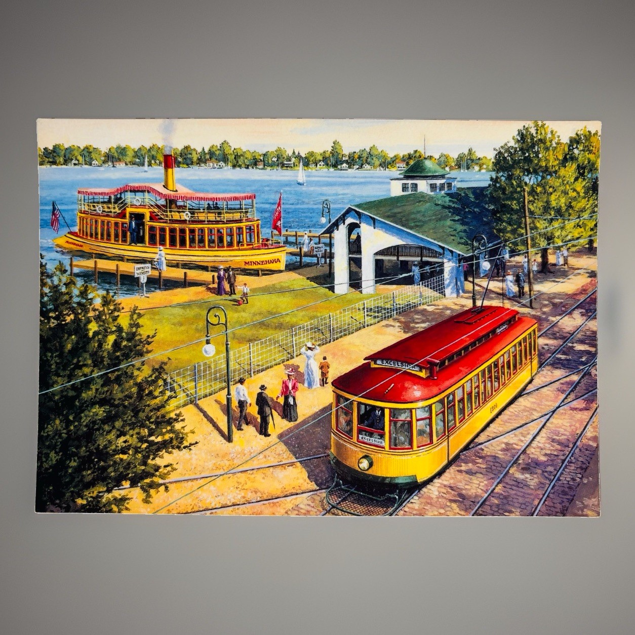 Minnesota Transportation Museum Postcard Change at Excelsior 1915 Streetcar