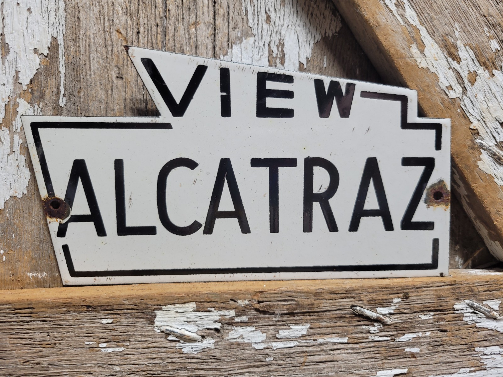 VINTAGE ALCATRAZ PORCELAIN SIGN OLD PRISON JAIL PENITENTIARY SOUVENIR CALIFORNIA