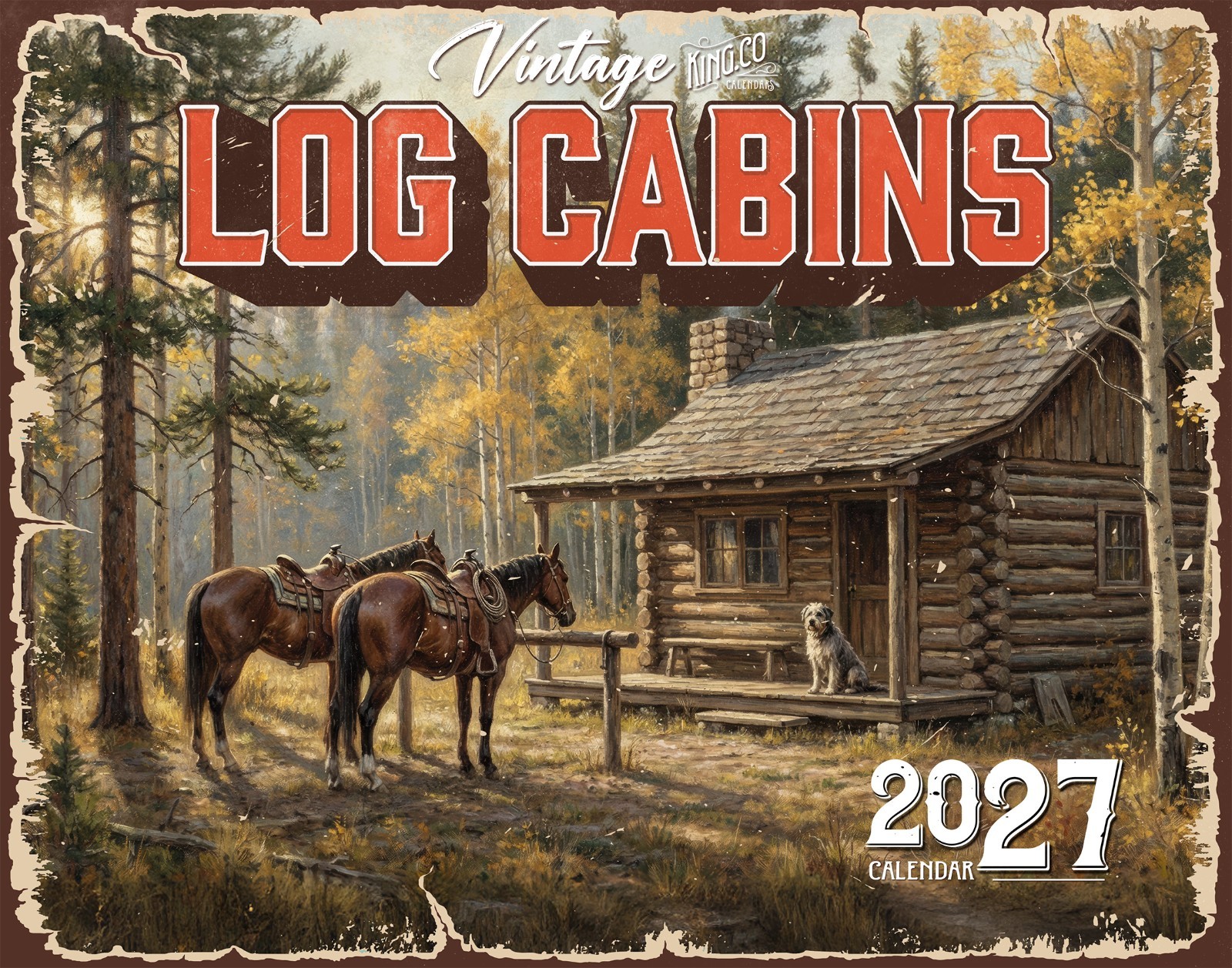 2027 Vintage Log Cabins Wall Calendar – 16-Month Artwork (FREE SHIPPING)