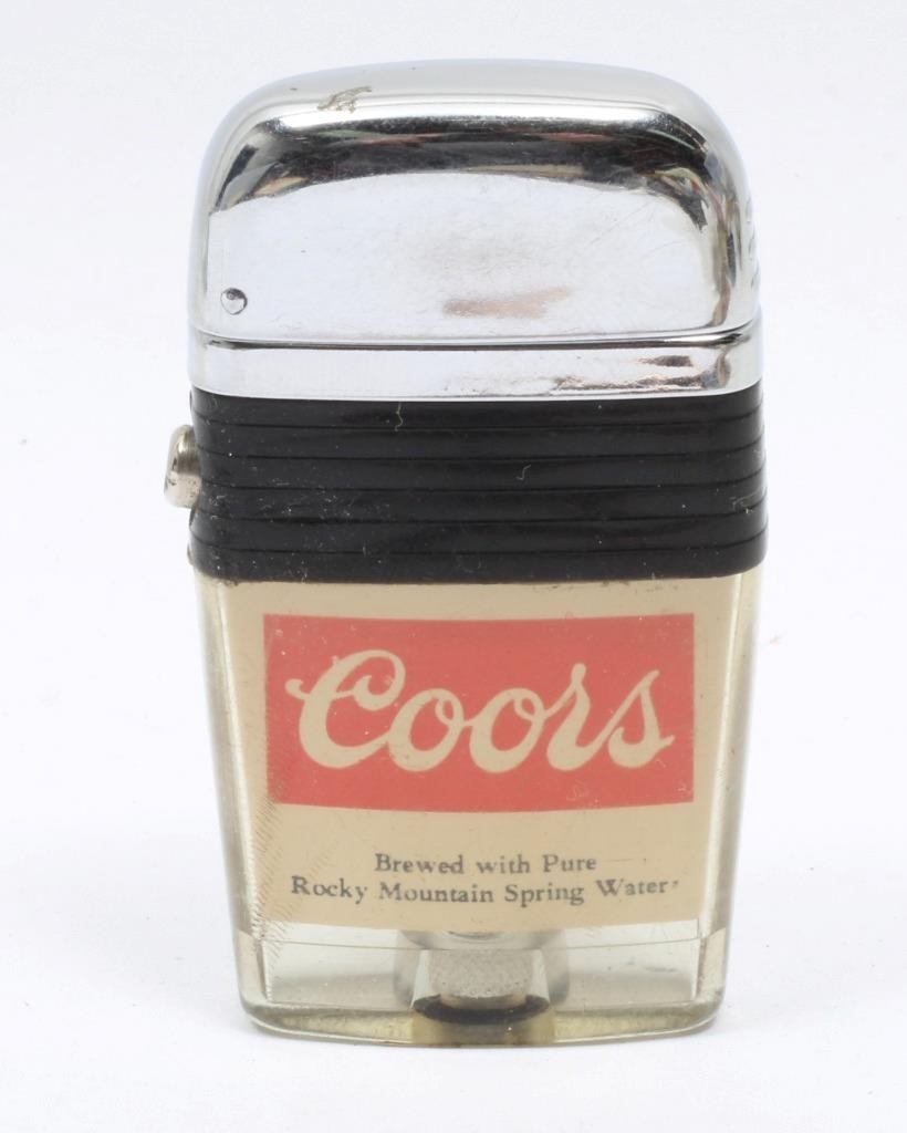 Vintage Scripto Vu-Lighter Black Band Coors Coors Light Beer Clean & Working
