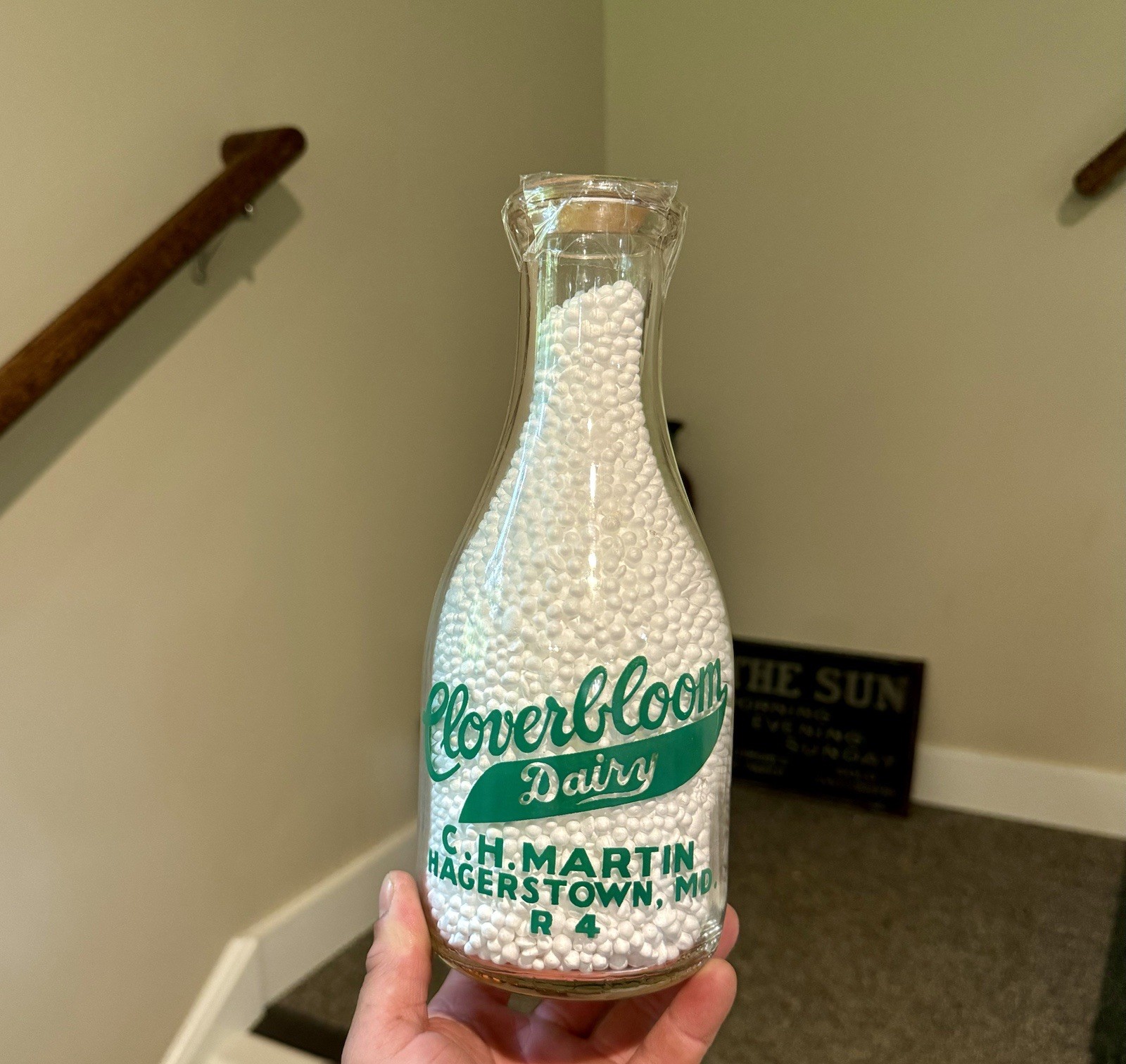 Cloverbloom Dairy C H Martin Hagerstown MD Qt Milk Bottle Green Pyro 1940s Rare