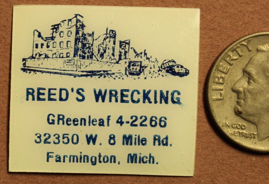 1950\'s Reed\'s Wrecking Farmington MI Matchbook Art Proof MBa1