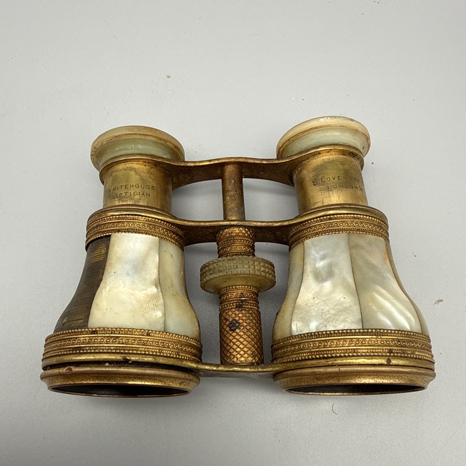 Antique Victorian J. Whitehouse London Opera Glasses Mother of Pearl Brass Gilt