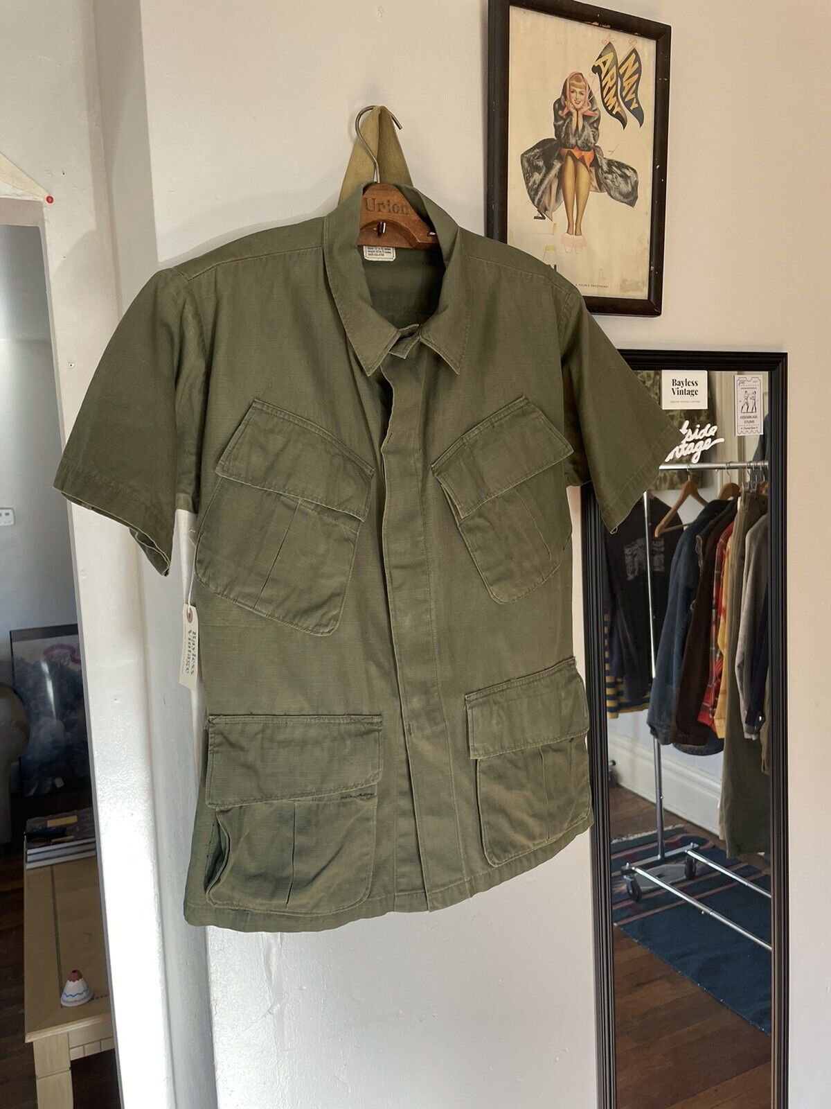 Vintage 1960s US Army Jungle Jacket Short Sleeve Slant Pocket Med Reg Vietnam
