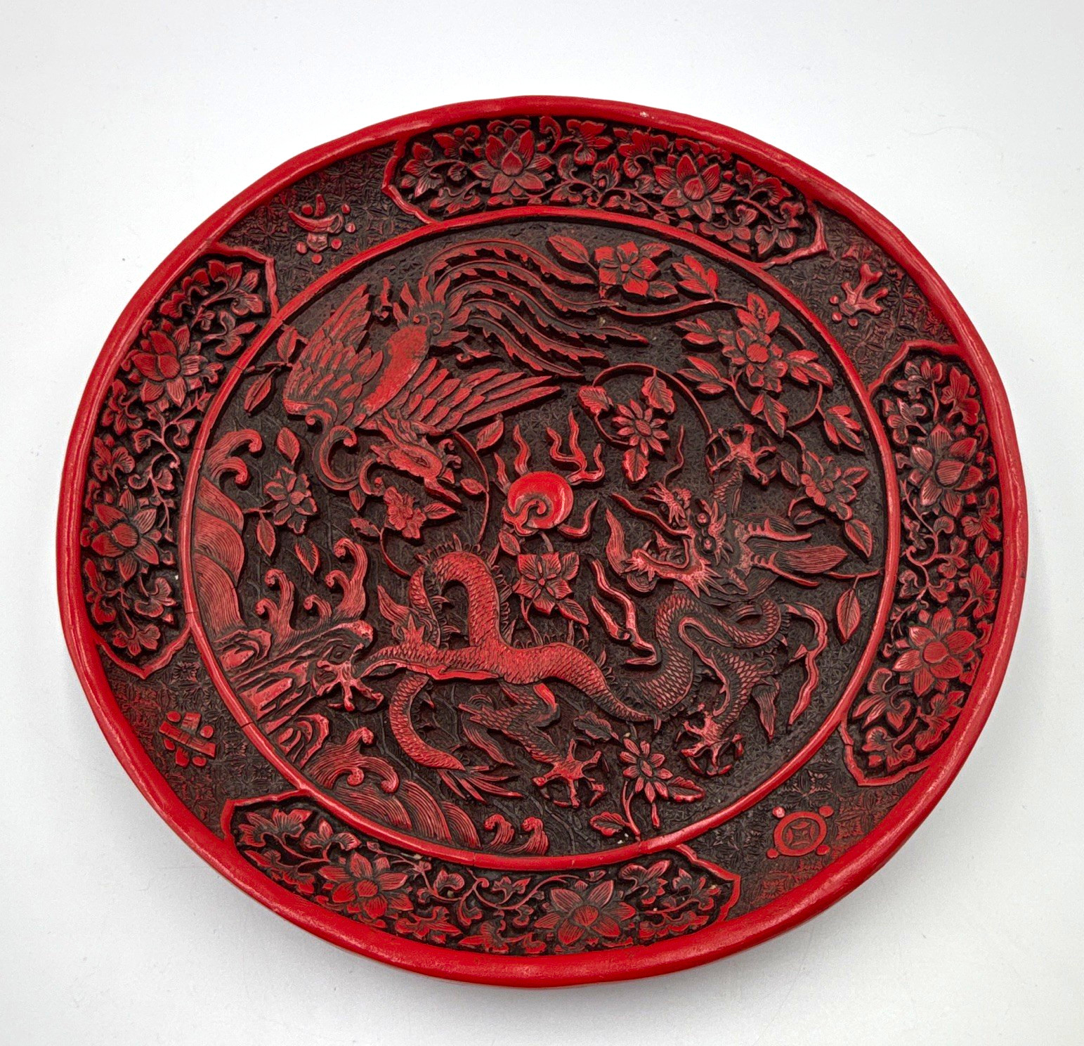 Vtg Chinese Cinnabar Lacquer Plate 8\