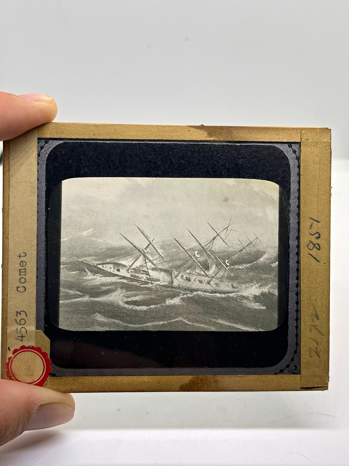 Magic Lantern Glass Slide “Comet” Shipwreck at Sea 1881 Black & White (124)
