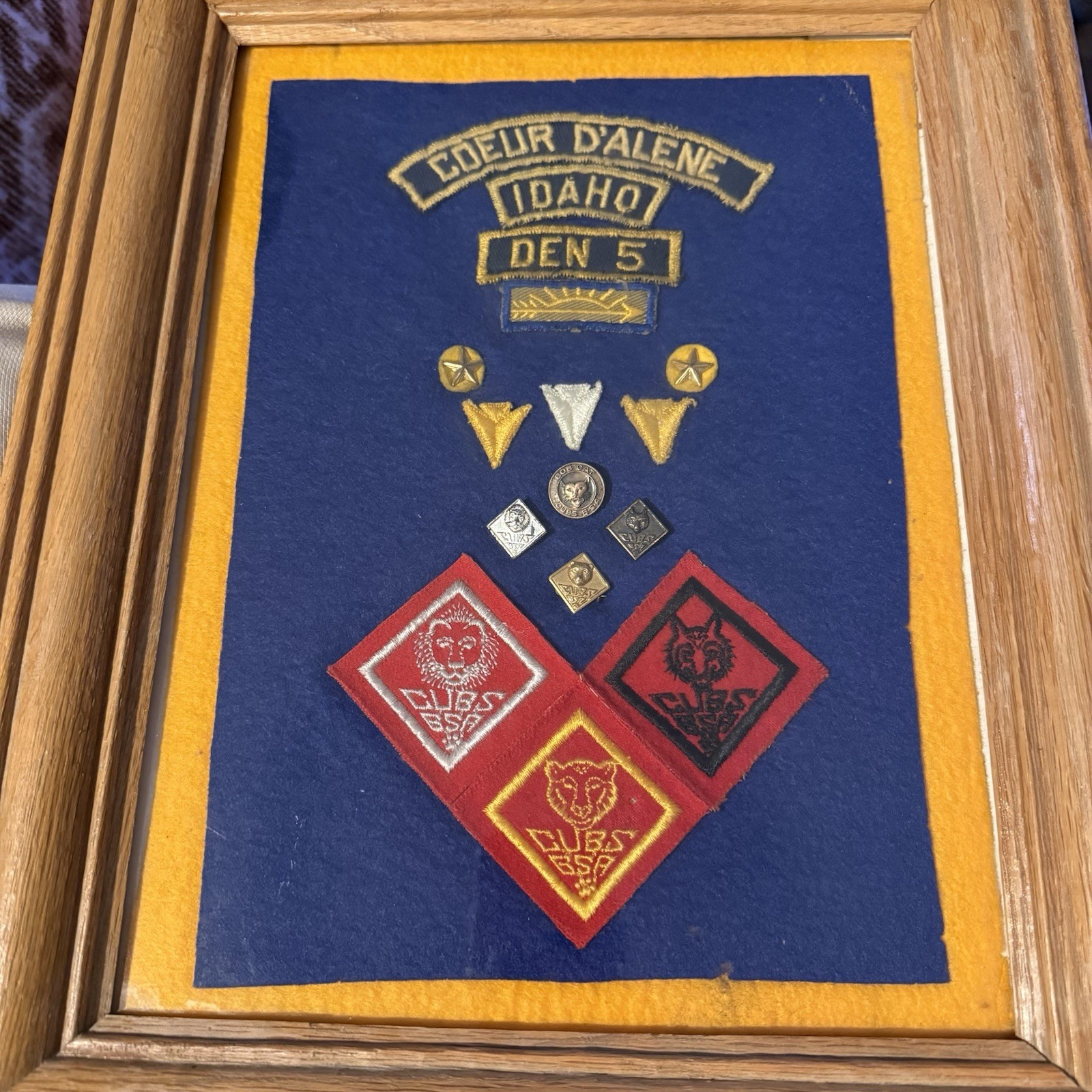 Vintage WWII Era 1940s Cub Scouts BSA Pins Patches Framed Coeur d'Alene ID