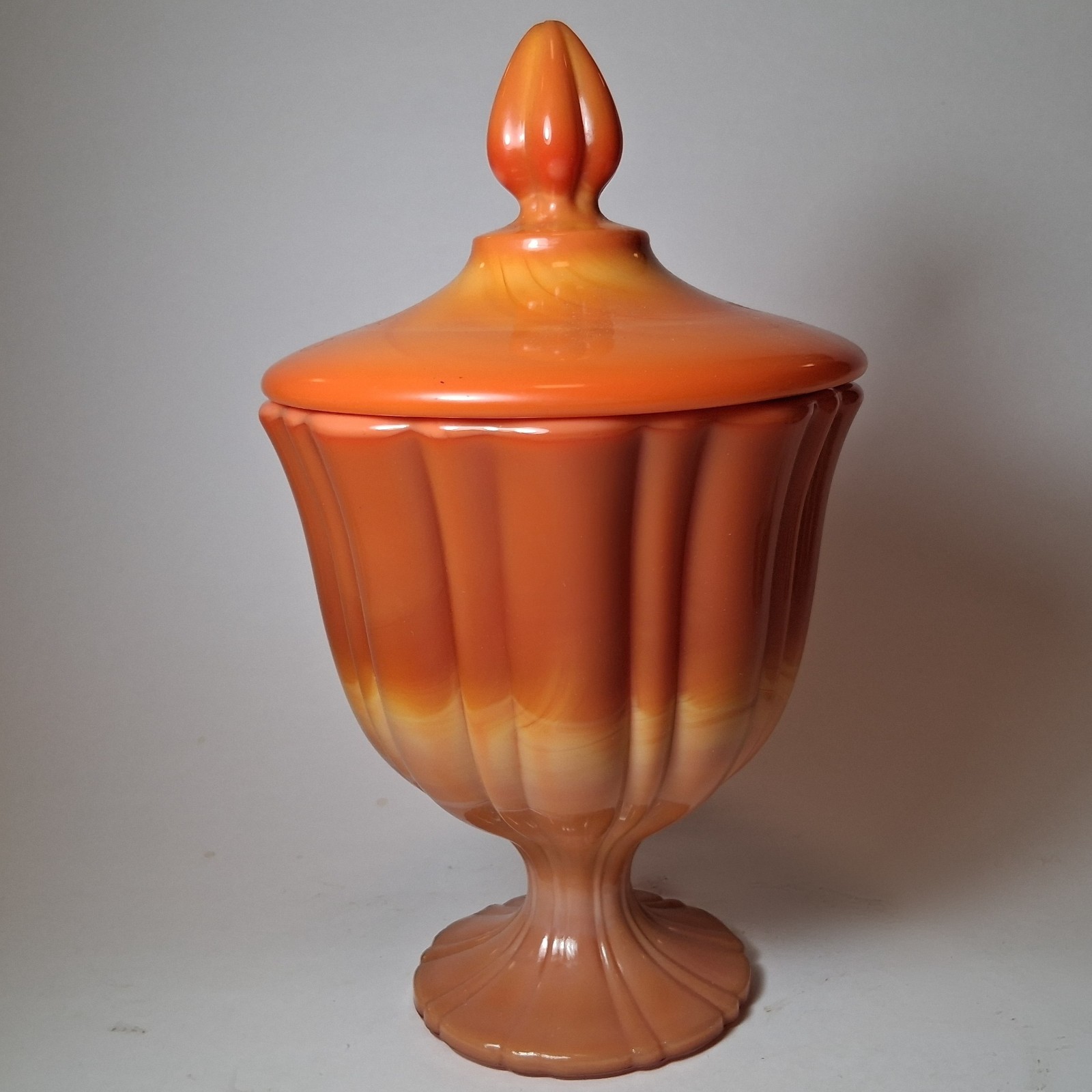Vtg LE Smith BITTERSWEET Orange Yellow Slag Glass Pedestal Compote Candy Dish