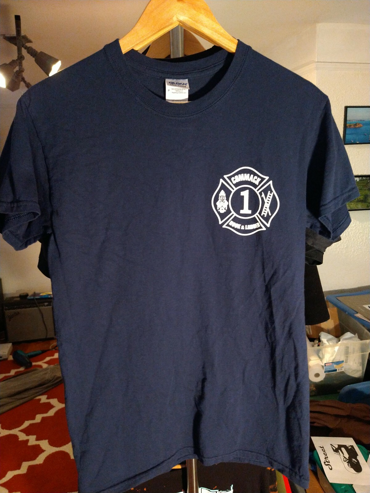 FDNY Firefighter Work Shirt Fire Buff Commack Long Island S On Gildan Cotton