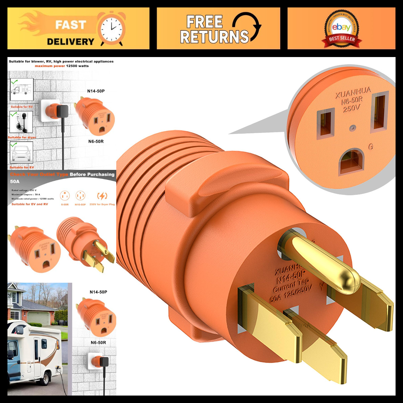 NEMA 14-50P to 6-50R Welder Adapter Cord, 50 Amp 4-Prong Male to 3-Prong Female