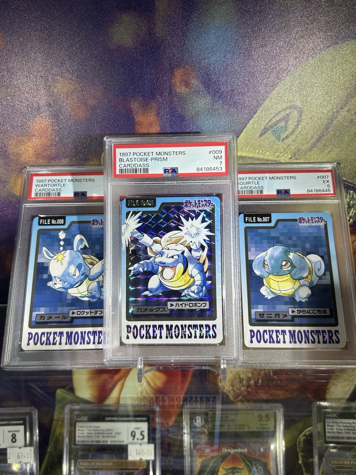 Pokémon TCG Squirtle Wartortle Blastoise Prism Carddass 1997 Full PSA Set