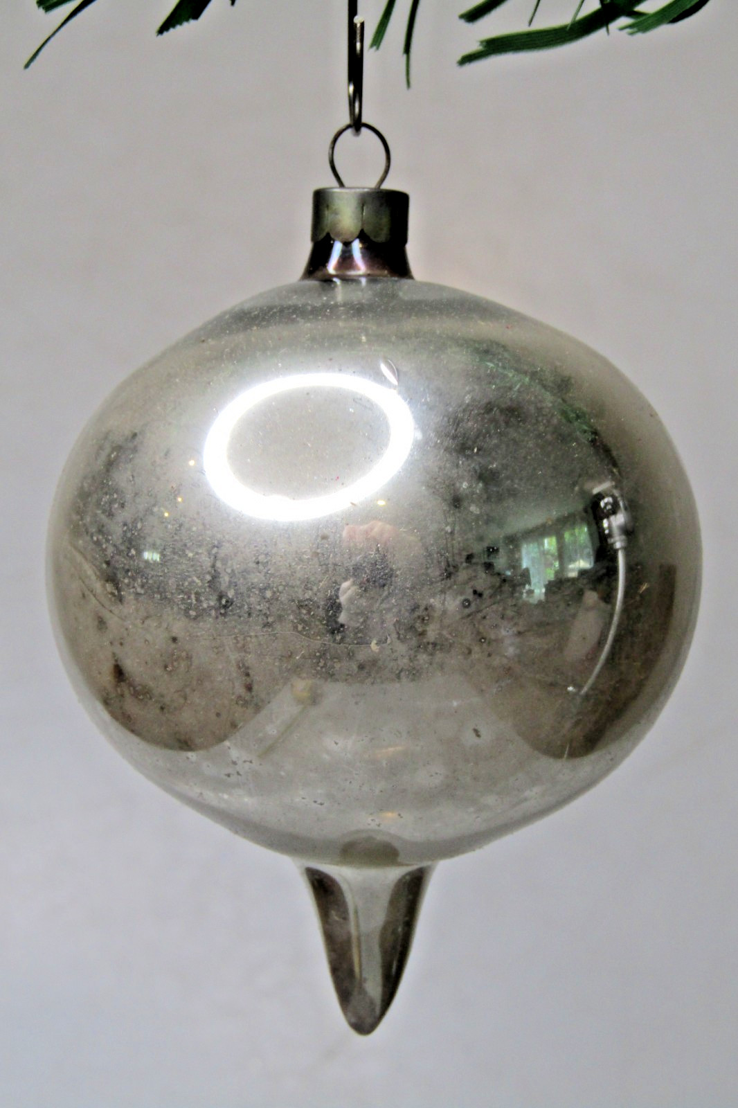 VTG pre WWII Blown Glass Large DROP Christmas Ornament HEIM Silver