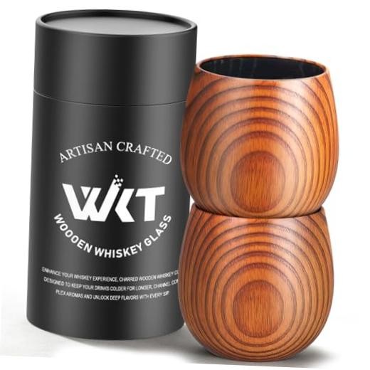 Charred Wooden Bourbon Drinking Glass, 2 Pack Handmade Whiskey 2 Pack Charred