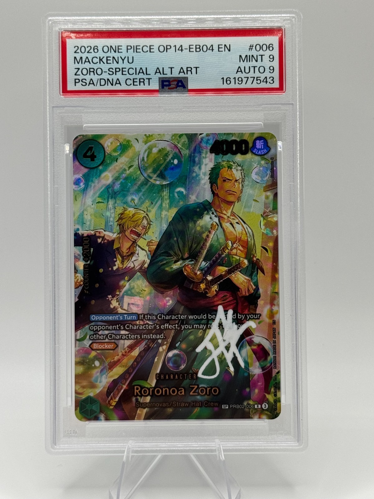 Roronoa Zoro - PRB02-006 (SP)  The Azure Sea\'s Seven Macenyu Autograph 9/9