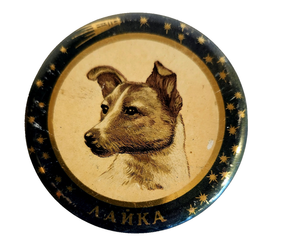 Souvenir Tin , Laika, Orignal Soviet Space USSR ,1968