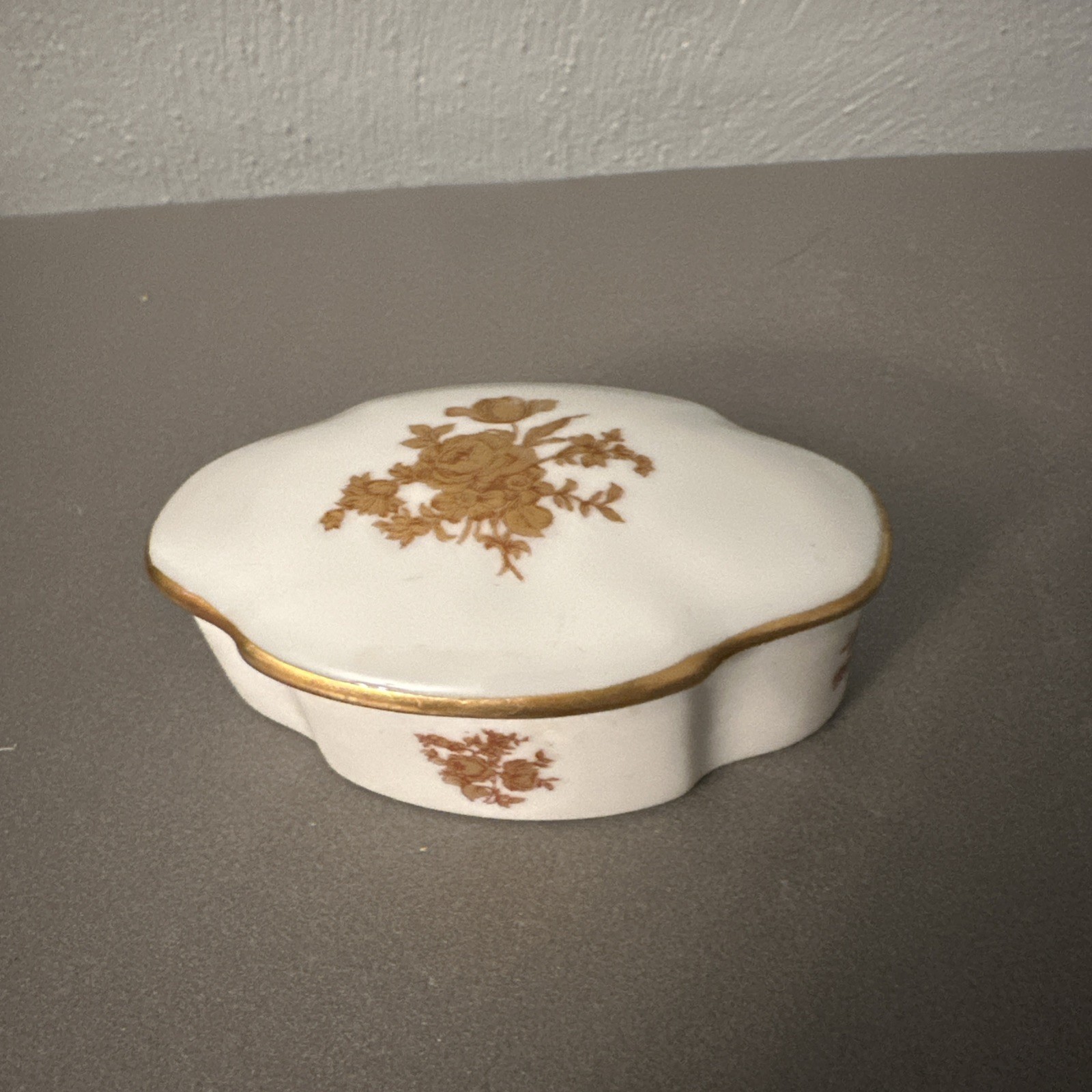 Vintage Limoges France France, porcelain gold, floral Vanity/ Pill Container.
