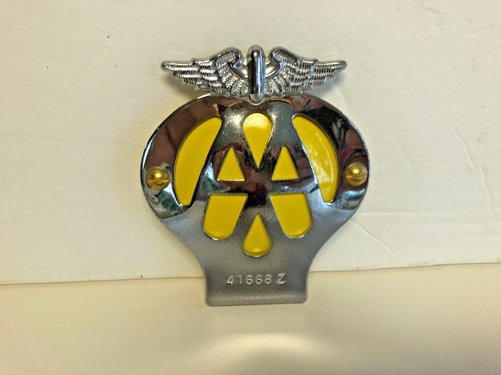 NOS VINTAGE AA LICENSE PLATE BADGE, AUTOMOBILE ASSOCIATION, LONDON, ENGLAND